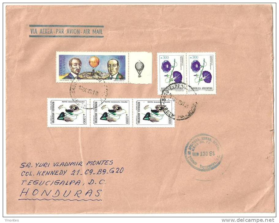 Big Cover Argentina To Honduras 1991 - Storia Postale