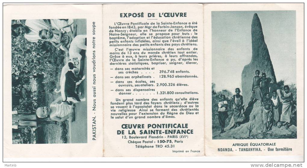 Calendrier  1957 OEUVRE PONTIFICALE SAINTE ENFANCE  Photo Pakistan & Ndanda Tanganyika - Small : 1941-60