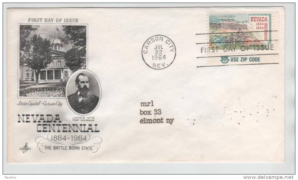 USA FDC 22-7-1964 Nevada Centennial With Art Craft Cachet - 1961-1970