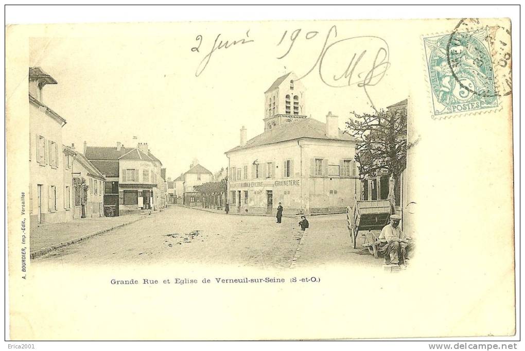 Verneuil Sur Seine. La Grande Rue Et L'église . - Verneuil Sur Seine