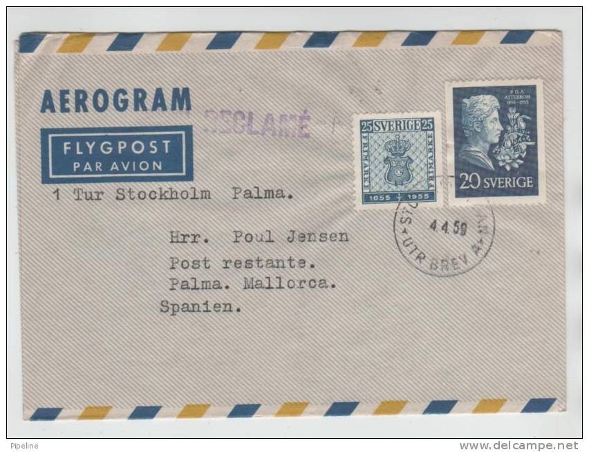 Sweden Aerogramme First SAS DC-6 Flight  Flight Stockholm - Palma De Mallorca 4-4-1959 - Brieven En Documenten