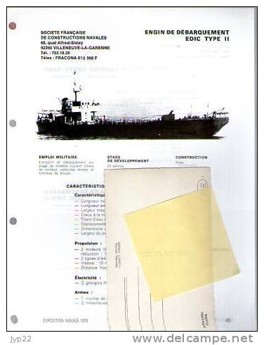 Fiche Marine Nationale Bateau De Guerre Engin De Débarquement EDIC Type II - Beaucoup D'indications - Bateaux