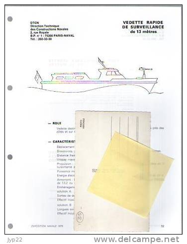 Fiche Marine Nationale Bateau Vedette Rapide De Surveillance De 13 M - Police - Beaucoup D'indications - Bateaux