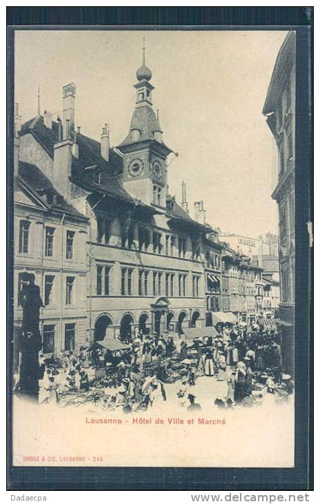 Lausanne, Hôtel De Ville Et Marché, Animée, - Markets