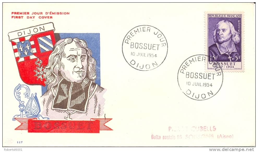 France 1954 FDC Theologian Jacques Bossuet 15+5 F. - Theologians