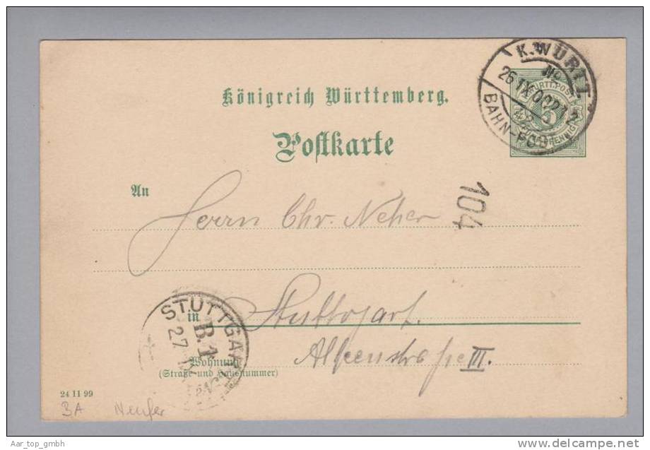 Heimat De BW Bahnpost K.Württ. 1900-09-26 L212 O-#42 O104 Nach Stuttgart - Entiers Postaux