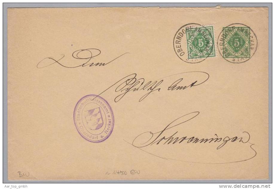 Heimat De BW Oberndorf Am Neckar 1908-09-14 Auf Dienst-GS +5Pf. N.Schwenningen - Entiers Postaux