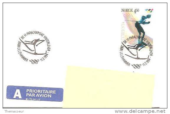 Norvège Paralympic Winter Games Lillehammer ,  Jeux Paralympiques D'hiver 1994 , Stamp Concordant - Sport Voor Mindervaliden