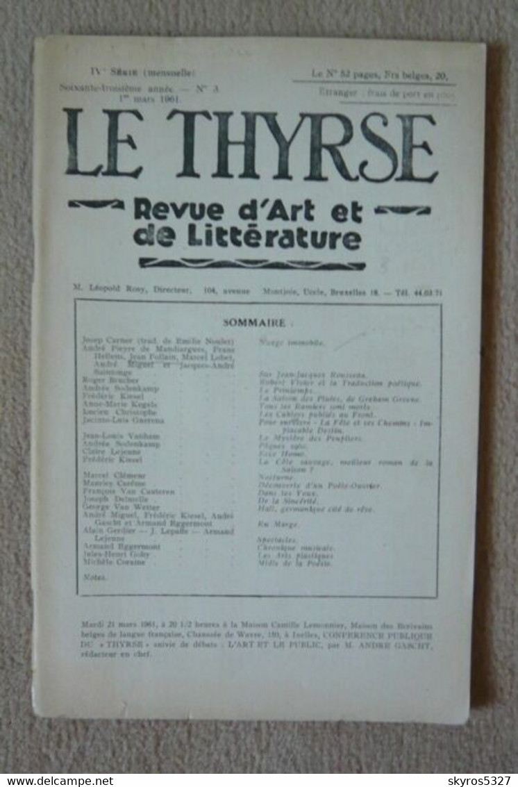 Le Thyrse - Revue D'art Et De Littérature - N° 3 - Franse Schrijvers