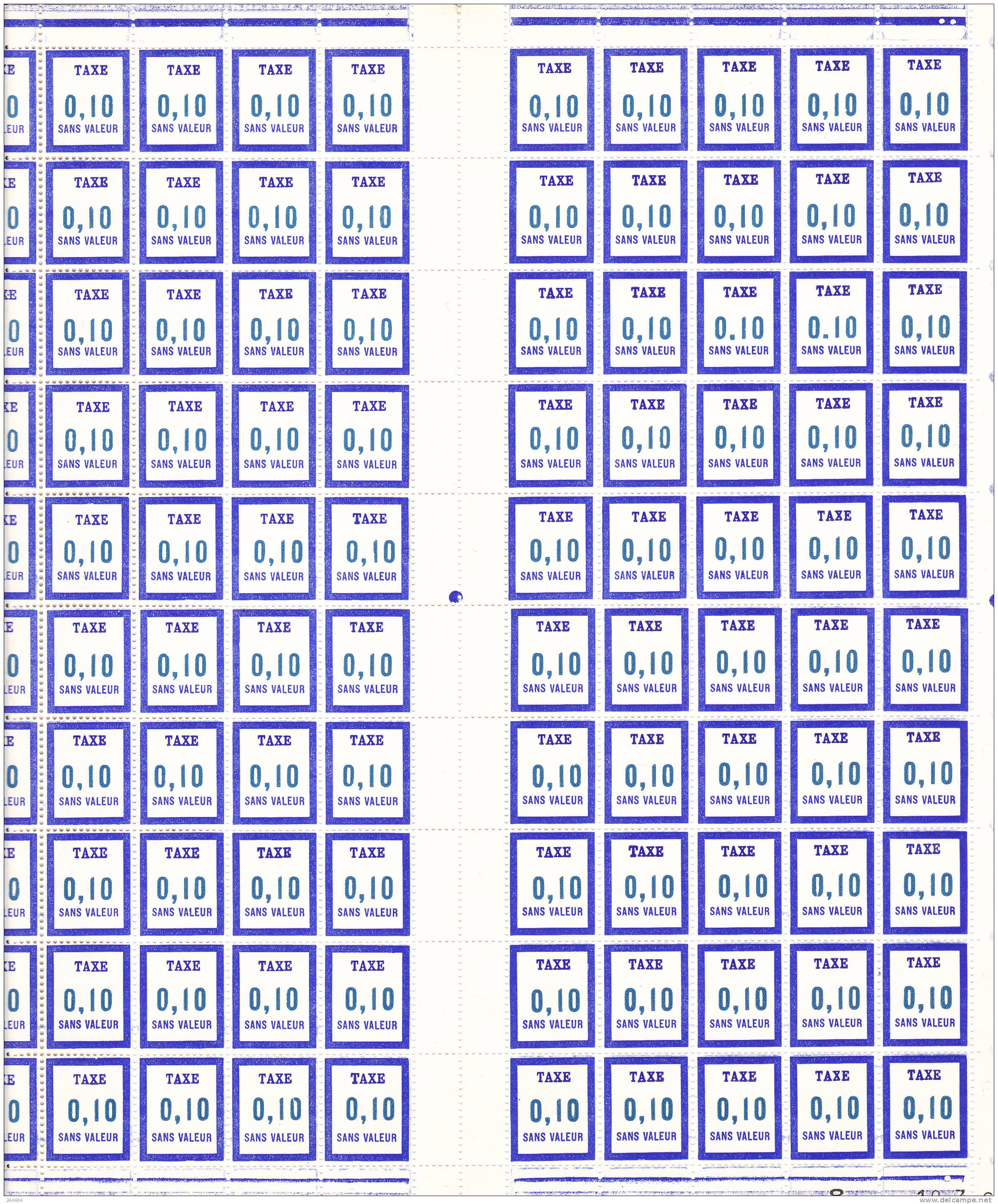 Feuille De Fictif  --   F T 18   --   0.10   -- 100 Timbres Coin Daté En Date Du 18 / 03 / 68 - Phantomausgaben