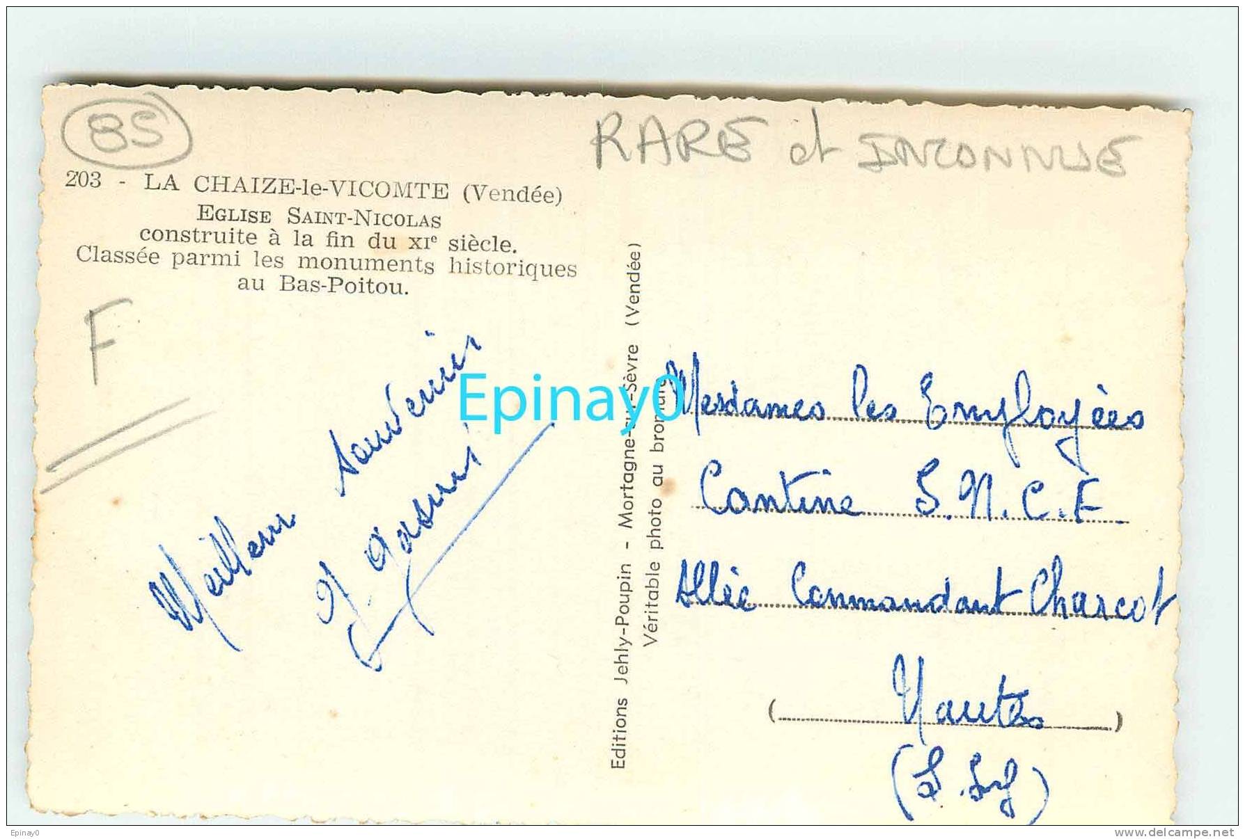 Br - 85 - LA CHAIZE LE VICOMTE - église Saint Nicolas - RARE VISUEL - édition Jely Poupin - La Chaize Le Vicomte