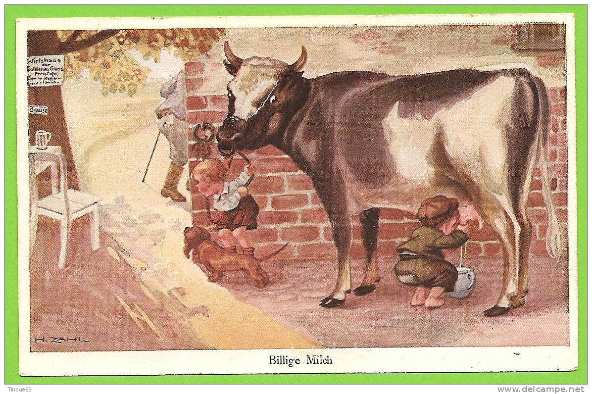 Illustration H. ZAHL - Billige Milch (Lait Bon Marché - Traite D'une Vache, Enfants) A. P. & C. I. B. N° 1314 - Zahl, H.