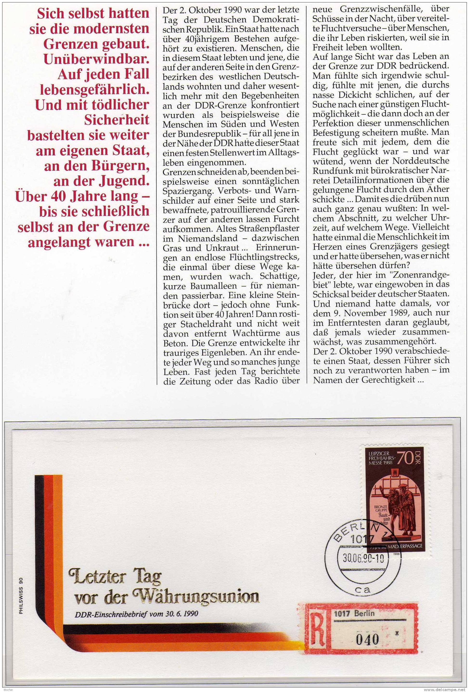 EXTRA Sonderblatt Messe 1990 DDR 3153 Brief 8€ Letzter Tag DDR-Mark Vor DM-Periode Philatelic Documentation Of Germany - Altri & Non Classificati