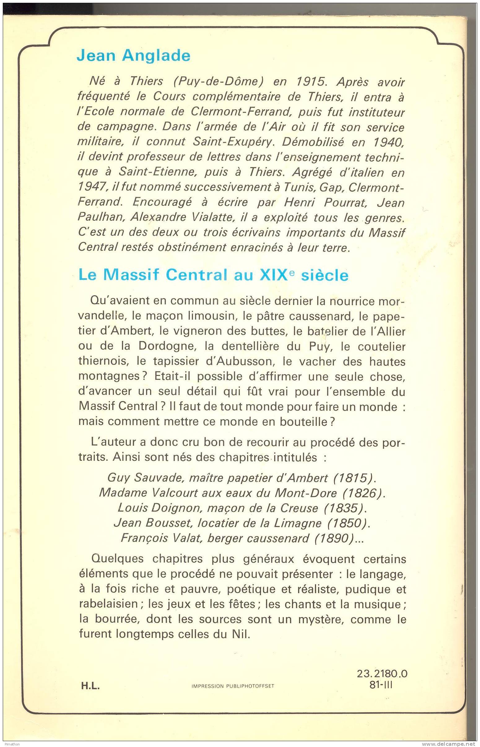 LA VIE QUOTIDIENNE DANS LE MASSIF CENTRAL AU 19  ème Siècle , Livre De 288 Pages Par Jean Anglade - Auvergne