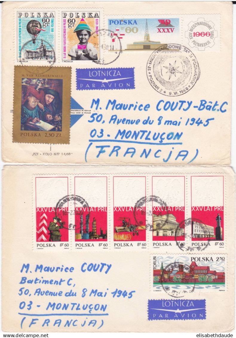 POLOGNE - 1968/70 - LOT De 2 ENVELOPPES Par AVION Pour LA FRANCE (MONTLUCON) - Covers & Documents