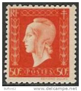 F - France (1945-47) - "Série De Londres, Marianne De Dulac". Taille-douce.  Y&T N°685. 50c. Vermillon. - 1944-45 Marianne De Dulac