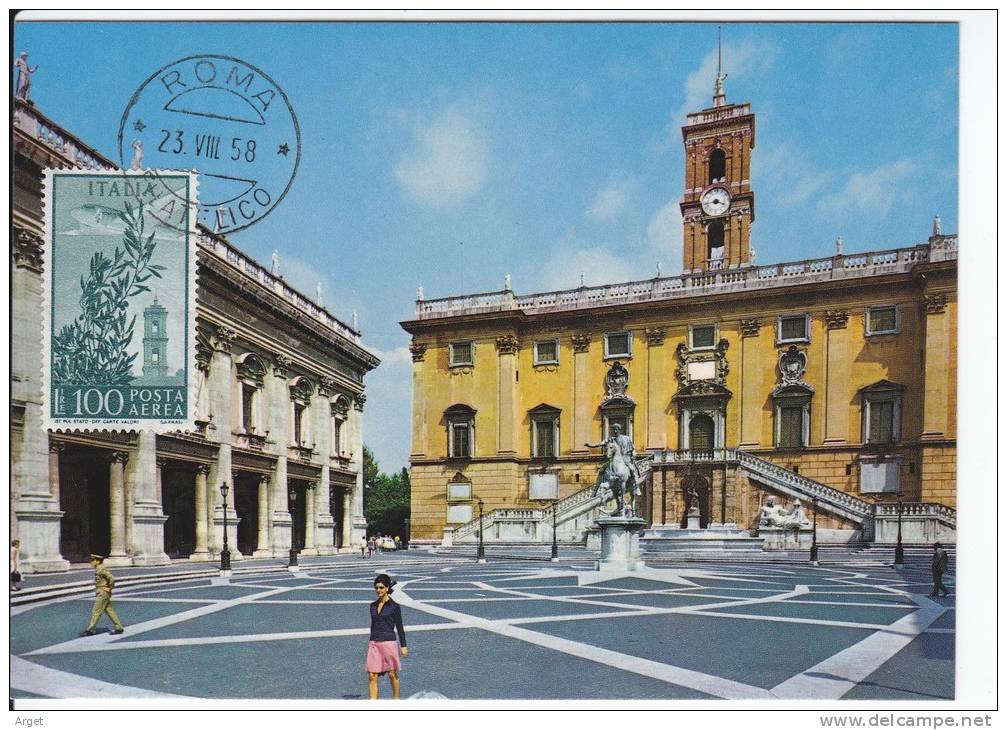 Carte-Maximum ITALIE  N°Yvert  PA 131 (Le Capitole) Obl Sp 1958 - Maximum Cards