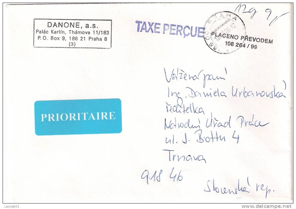 CZECH REPUBLIC 2000. PRIORITAIRE COVER TAXE PERCUE - Cartas & Documentos