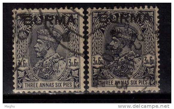 2 Diff., Blue, Deep Blue &amp; Dull Blue, 31/2a , Burma Used 1937, - Myanmar (Burma 1948-...)