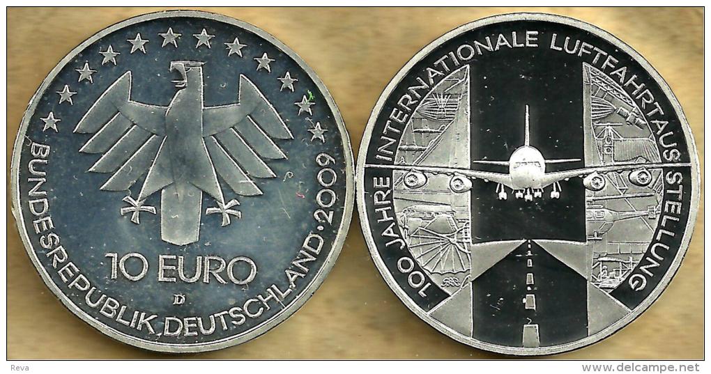 GERMANY 10 EURO EAGLE EMBLEM FRONT 100YEARS 1ST FLIGHT AIRPLANE BACK 2009 D KM? SILVER UNCREAD DESCRIPTION CAREFULLY !!! - Autres & Non Classés