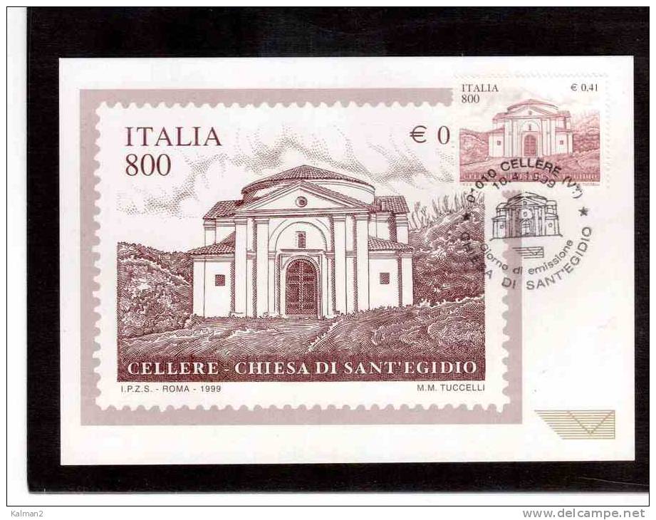 TEM1384  -    MAXIMUM  CARD FDC   "  CHIESA DI SANT´EGIDIO "     /    CELLERE  10.4.1999 - Maximum Cards