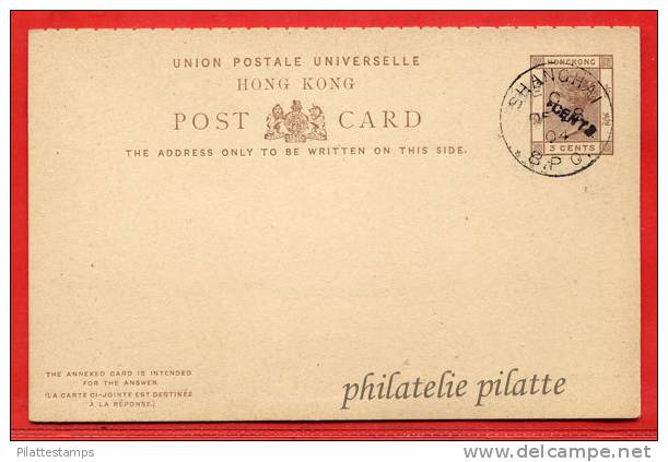 HONG-KONG ENTIER POSTAL AVEC REPONSE 4C SUR 3C OBLITERE SHANGHAI 28/12/1904 COVER - Brieven En Documenten