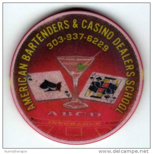 Jeton Chip De Publicité : American Bartenders & Casino Dealers ABCD School - Casino