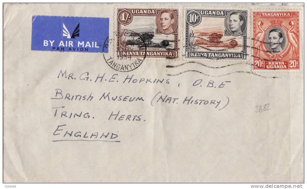 5682# KENYA UGANDA TANGANYIKA LETTRE PAR AVION BY AIR MAIL Obl DAR EL SALAM 1954 OUGANDA Pour TRING HERTS ENGLAND - Kenya, Uganda & Tanganyika