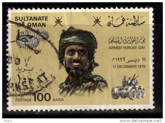 Oman Used 1979, 100f Armed Force Day, Parachute, Tank, Militaria, - Oman