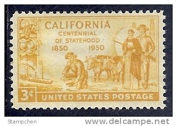 1950 USA California Statehood 100th Ann. Stamp Sc#997 Gold Miner Pioneer Ox Cow - Unused Stamps