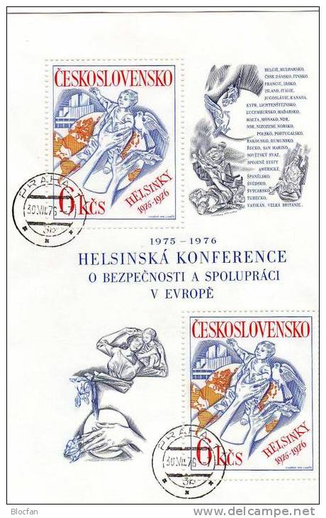 Zusammenarbeit In Europa 1976 CSSR Block 33 FDC 6€ KSZE CEPT-Mitläufer Hände Halten Kind Hoch Friedenstaube Ss Sheet CSR - Covers & Documents