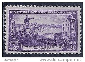 1951 USA Battle Of Brooklyn 175th Ann. Stamp Sc#1003 Horse Ship Boat  Martial George Washington - George Washington