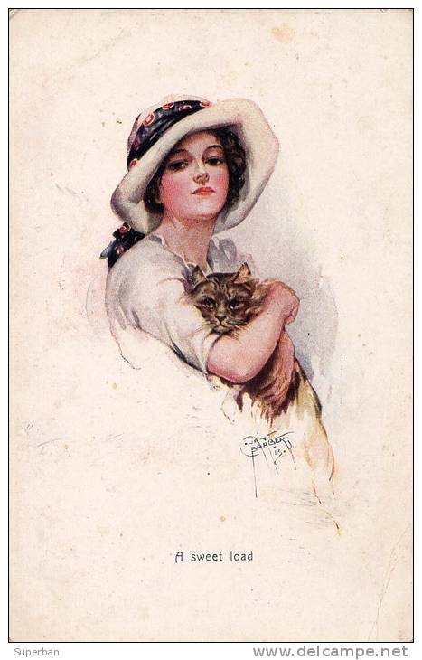 A SWEET LOAD - JEUNE FEMME Et JOLI CHAT - ILLUSTRATION SIGNÉE : COURT BARBER - ANNÉE: ENV. 1910 (j-662) - Barber, Court