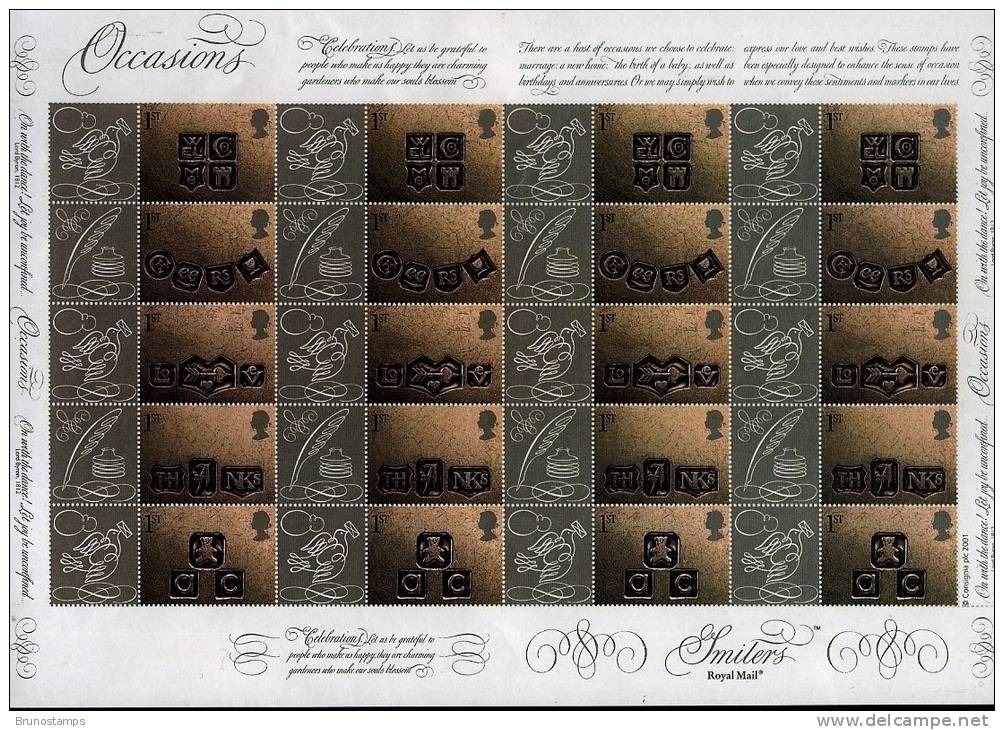 GREAT BRITAIN - 2001  OCCASIONS INGOTS GENERIC SMILERS SHEET PERFECT CONDITION - Ganze Bögen & Platten