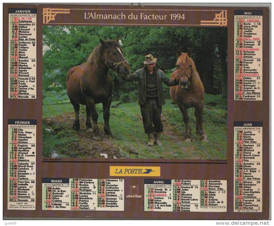 ALMANACH DU FACTEUR 1994   EDITEUR OBERTHUR - Big : 1991-00