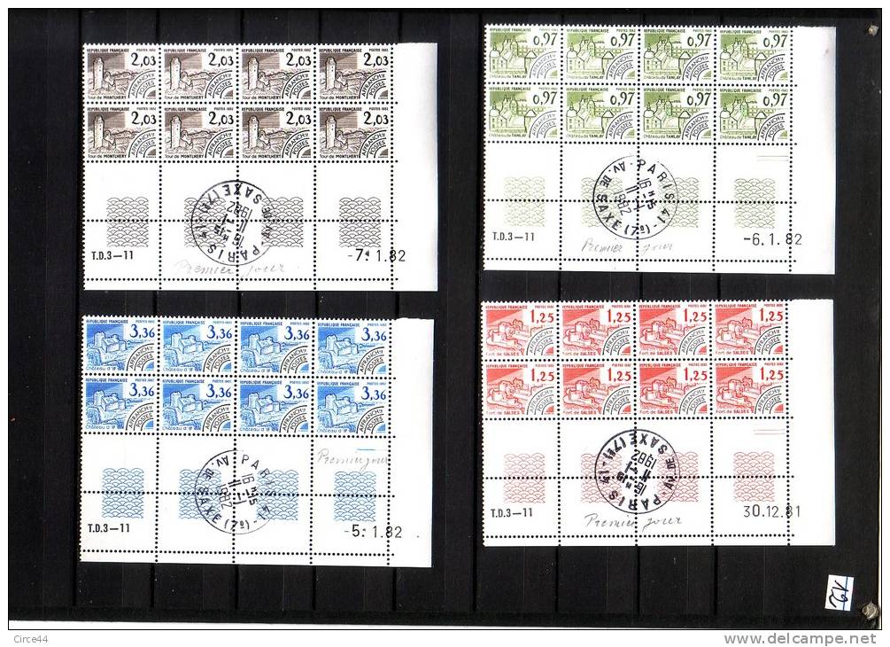 COINS DATES.TIMBRES PREOBLITERES.BLOC DE 8.PREMIER JOUR.MONUMENTS.TANLAY.SALSE.MONTLHERY.IF. - 1980-1989