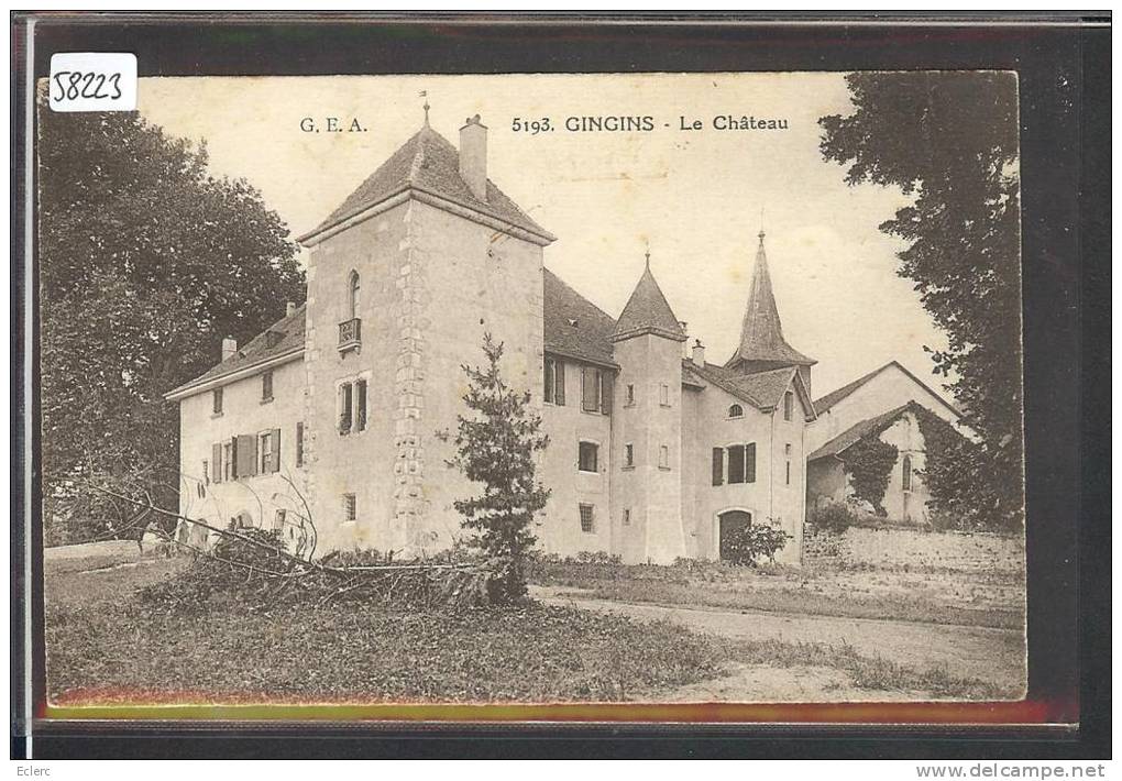 DISTRICT DE NYON /// GINGINS - LE CHATEAU - TB ( TIMBRE ARRACHE AU DOS AVEC PETIT AMINCI ) - Gingins