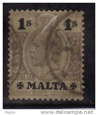 Malta Used 1914, 1s KGV, Multi Crown CA - Malte (...-1964)