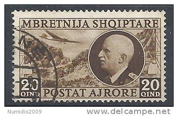 1939 ALBANIA USATO EFFIGIE POSTA AEREA 20 Q - RR9650-2 - Albanie