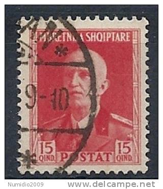 1939 ALBANIA USATO EFFIGIE  15 Q - RR9663-2 - Albanie