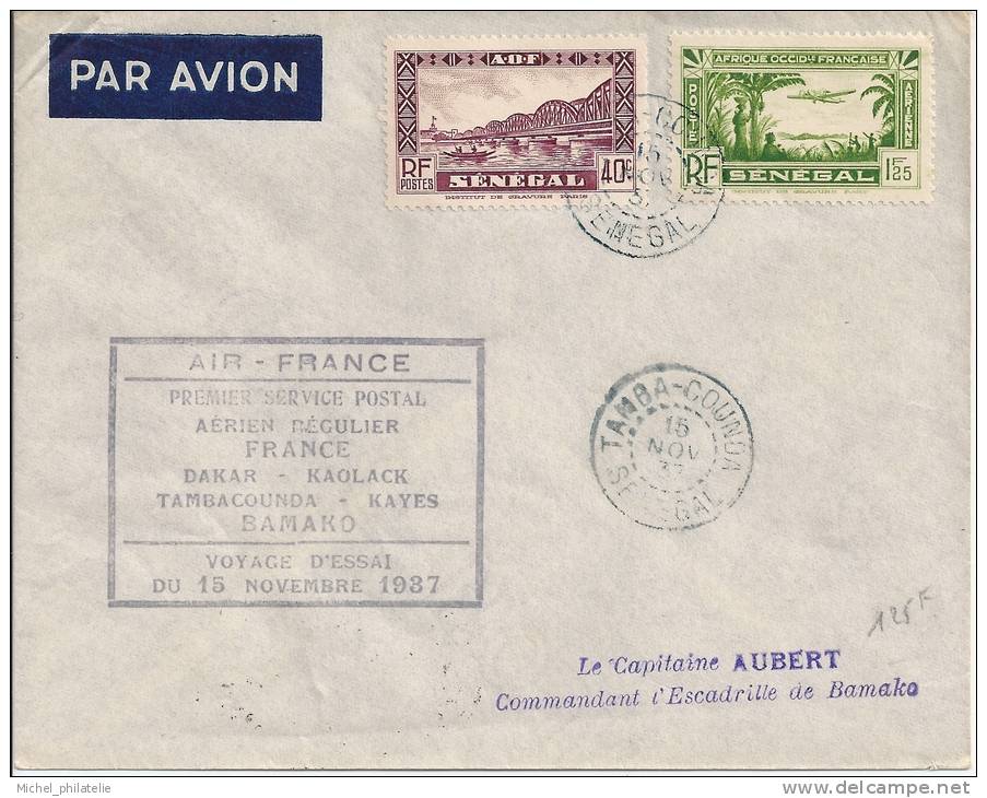 St Pierre Et Miquelon, Premier Service Postal Aérien Régulier France, Dakar - Kaolack - Tambacounda - Kayes - Bamako 193 - Autres & Non Classés