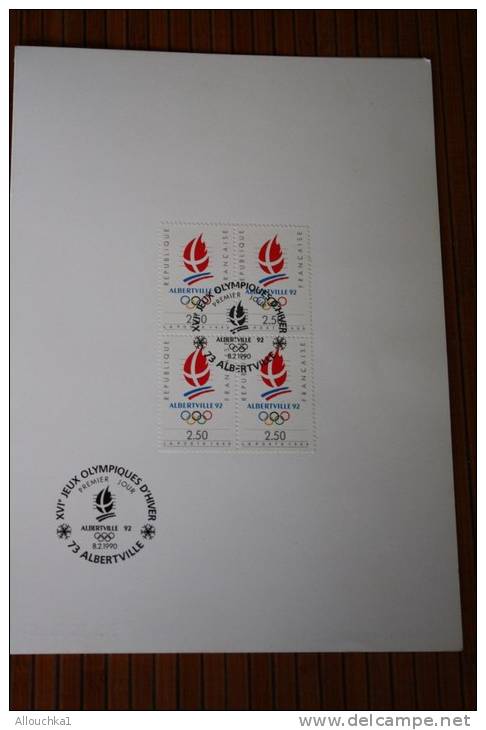 France XVIé Jeux Olympiques D'hiverAlbertville 73 Bloc-feuillet Premier Jour: La Flamme Olympiq8/2/1990 :Albertville 92 - Souvenir Blocks