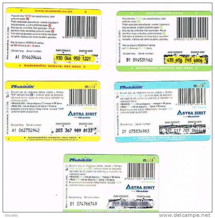 SERBIA - MOBIKLIK 063  (GSM RECHARGE ) -  LOT OF 5 DIFFERENT     -  USED °  -  RIF. 2986 - Autres - Europe