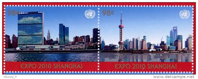 ONU New-York 2010 - Paire Détachée De Feuille De Timbres Personnalisés "Expo 2010 Shangai One Earth One UN" - 2010 – Shanghai (China)