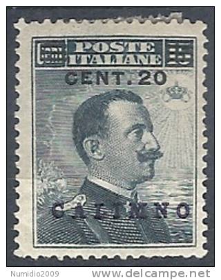 1916 EGEO CALINO EFFIGIE SOPRASTAMPATO 20 CENT MH * - RR9745 - Aegean (Calino)