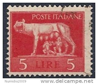 1945 LUOGOTENENZA USATO EMISSIONE DI ROMA 5 £ FILIGRANA RUOTA - RR9773 - Afgestempeld