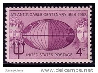 USA 1958 Atlantic Cable Centennial Stamp Sc#1112 Telecom Lady Globe Map - Ongebruikt