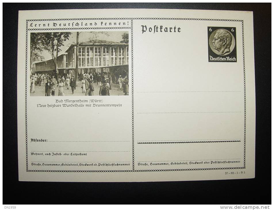 BAD MERGENTHEIM WANDELHALLE  HINDENBURG ENTIER POSTAL GANZSACHE STATIONERY - Bad Mergentheim