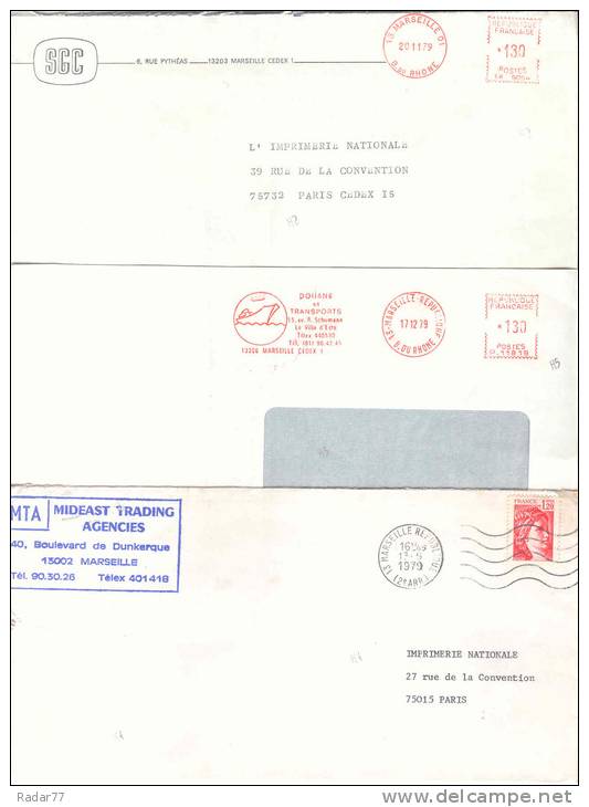 Lot De 8 Enveloppes Avec Marques De Tri Mécanique Noires En Diagonale Au Recto Des Enveloppes - Postleitzahl