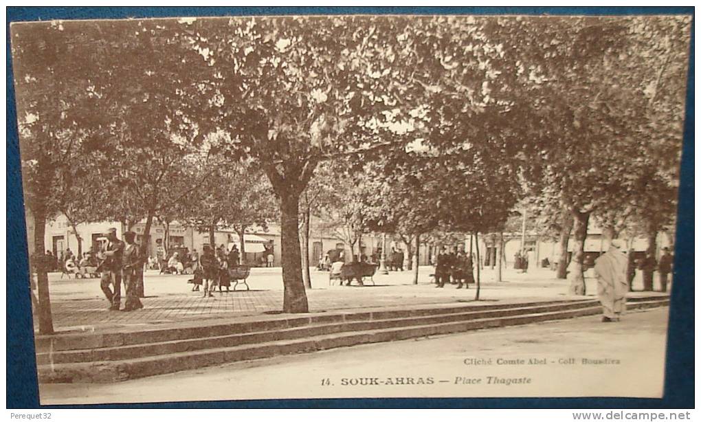 SOUK- AHRAS. Place Thagaste.Cpa,voyagé,be,animée - Souk Ahras